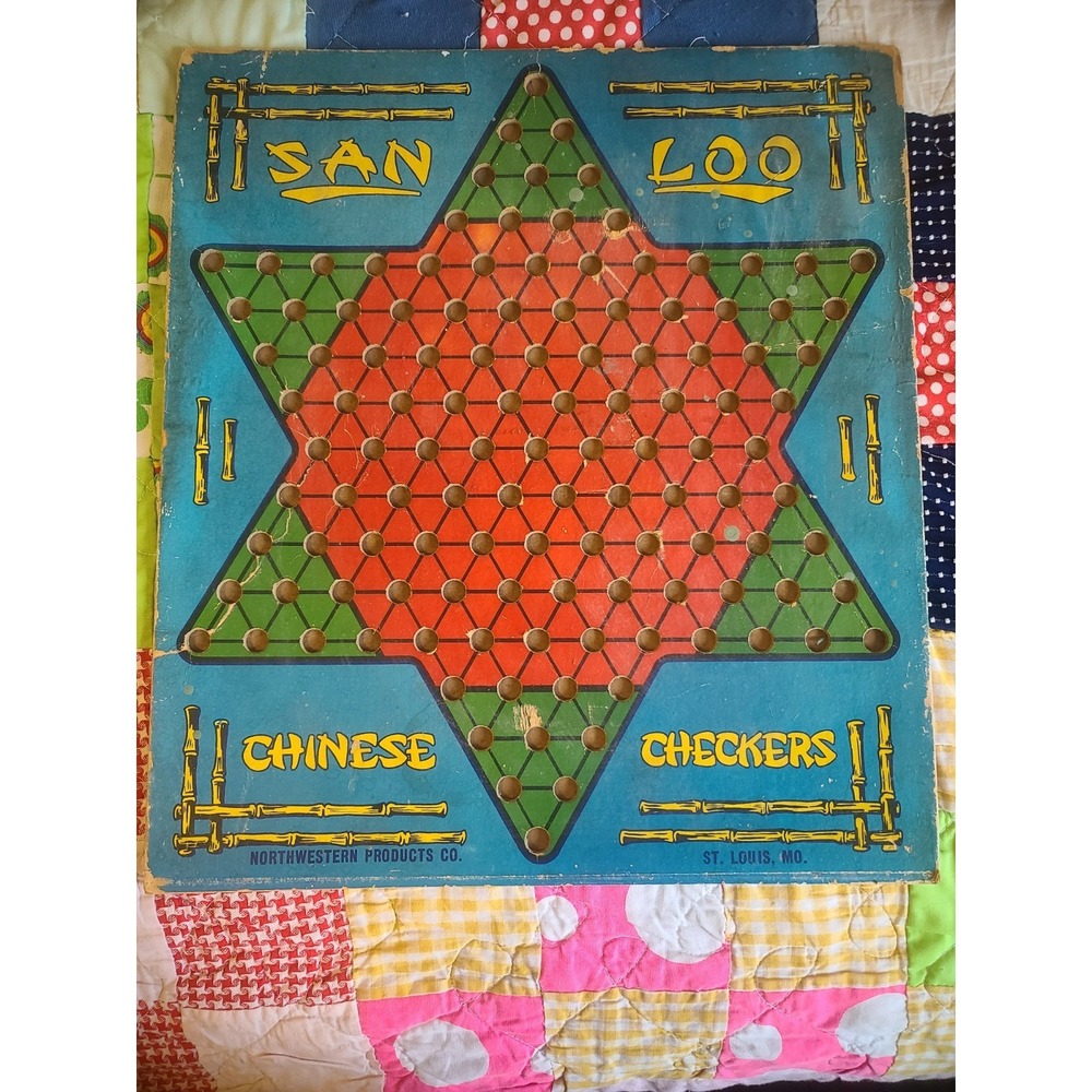 1940s San Loo Chinese Checkers Board Fiberboard Cardboard Reversible Vintage